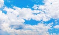 White cumulus clouds clear blue sky background panorama, fluffy cloud texture, cloudy skies, cloudscape heaven cloudiness overcast Royalty Free Stock Photo