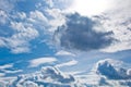 White cumulus clouds in the form of cotton wool on a blue sky. background, bright sky texture Royalty Free Stock Photo