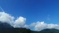 White cumulus clouds in the sky over mountains, landscape Royalty Free Stock Photo