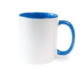 White cup with blue handle and inner surface