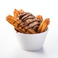 Delicious Churros Mini Ice Creams In A White Bowl