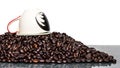 White cup coffee beans Royalty Free Stock Photo