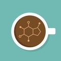 White cup of coffee with caffeine molecular formula. top view isolated on blue Royalty Free Stock Photo