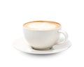 White cup of coffee cappuccino isolated on white background with clipping path