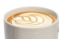 White Cup with 3in1 coffee, latte art, close up Royalty Free Stock Photo