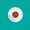 White cup of coffee with shadow. top view isolated on blue. coffee break illustration. study, write, teach sign. Royalty Free Stock Photo