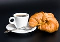 White cup coffee, spoon and croissant Royalty Free Stock Photo