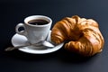 White cup coffee, spoon and croissant Royalty Free Stock Photo