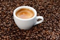 White cup espresso on coffee beans Royalty Free Stock Photo