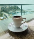 white cup with espresso on the table Royalty Free Stock Photo