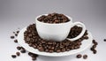 A white cup filled with coffee beans Royalty Free Stock Photo