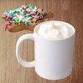 White cup with frothed milk and cookie Royalty Free Stock Photo