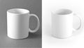 White cup on gray and white background.