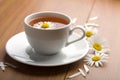 White cup of herbal tea and camomile flowers Royalty Free Stock Photo