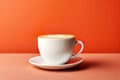 white cup of hot coffee minimalist theme background with copy space