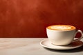 white cup of hot coffee minimalist theme background with copy space