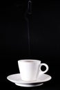 White cup with hot coffee and steam Royalty Free Stock Photo