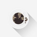 White cup with a hot drink. Coffee cup with a saucer. Minimalist black coffee graphic illustration