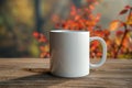 White cup mug on wooden table empty black mock up presentation scene Royalty Free Stock Photo