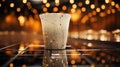 White cup standing on the table with beautiful golden abstract designs. Atmospheric nice warm background. Generative AI