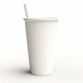 Creative White Paper Cup With Straw Mockup On White Background
