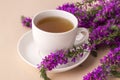 White cup of tea with ivan herbs. Herbal tea made from fermented leaves of fireweed