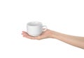 White cup in the womens hand