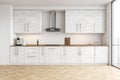 White cupboards in modern white kitchen