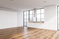 White cupboards in modern white kitchen corner