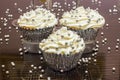 White Cupcakes with Silver Decorative Sprinkles