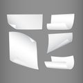White curl, bend paper notebook sheets for note or message on gray background.