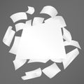 White curl paper notebook sheets for note or message falling on dark gray background.