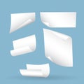 White curl paper notebook sheets with shadow for note or message falling