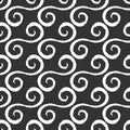 White curlicues drawn with a rough brush. Black background. Seamless pattern.