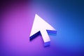 White cursor arrow pointing on gradient purple and blue background Royalty Free Stock Photo