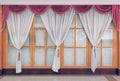 White curtain gauzes and floor to ceiling windows Royalty Free Stock Photo