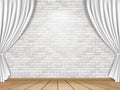 White curtains and brick wall background