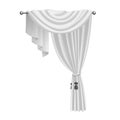 White curtains with 3D fabric drapery and braided cord with tassel decoration