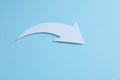 White curved paper arrow on light blue background, space for text