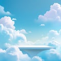 White Floating Platform On Clouds With Blue Sky Background stage podium Royalty Free Stock Photo