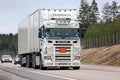 White Customized Scania Cargo Truck on the Road Royalty Free Stock Photo