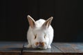 white cute rabbit in a dark room Royalty Free Stock Photo