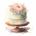 White Cute Watercolor Wedding Cake on white background Generative AI