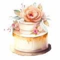 White Cute Watercolor Wedding Cake on white background Generative AI