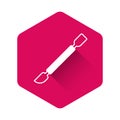 White Cuticle pusher icon isolated with long shadow background. Tool for manicure. Pink hexagon button. Vector Royalty Free Stock Photo