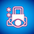 White Cyber security icon isolated on blue background. Closed padlock on digital circuit board. Safety concept. Digital Royalty Free Stock Photo