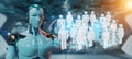 White cyborg controlling group of people 3D rendering