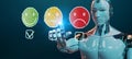 White cyborg using thin line customer satisfaction rating
