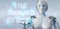 White cyborg woman using future decision text interface 3D rende