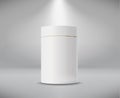 White cylinder box. Round empty paper box for food soup tea or coffee. Vector mockup of white blank box Royalty Free Stock Photo